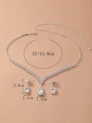 3pcs/set Rhinestone Decor Jewelry Set - Negative Apparel