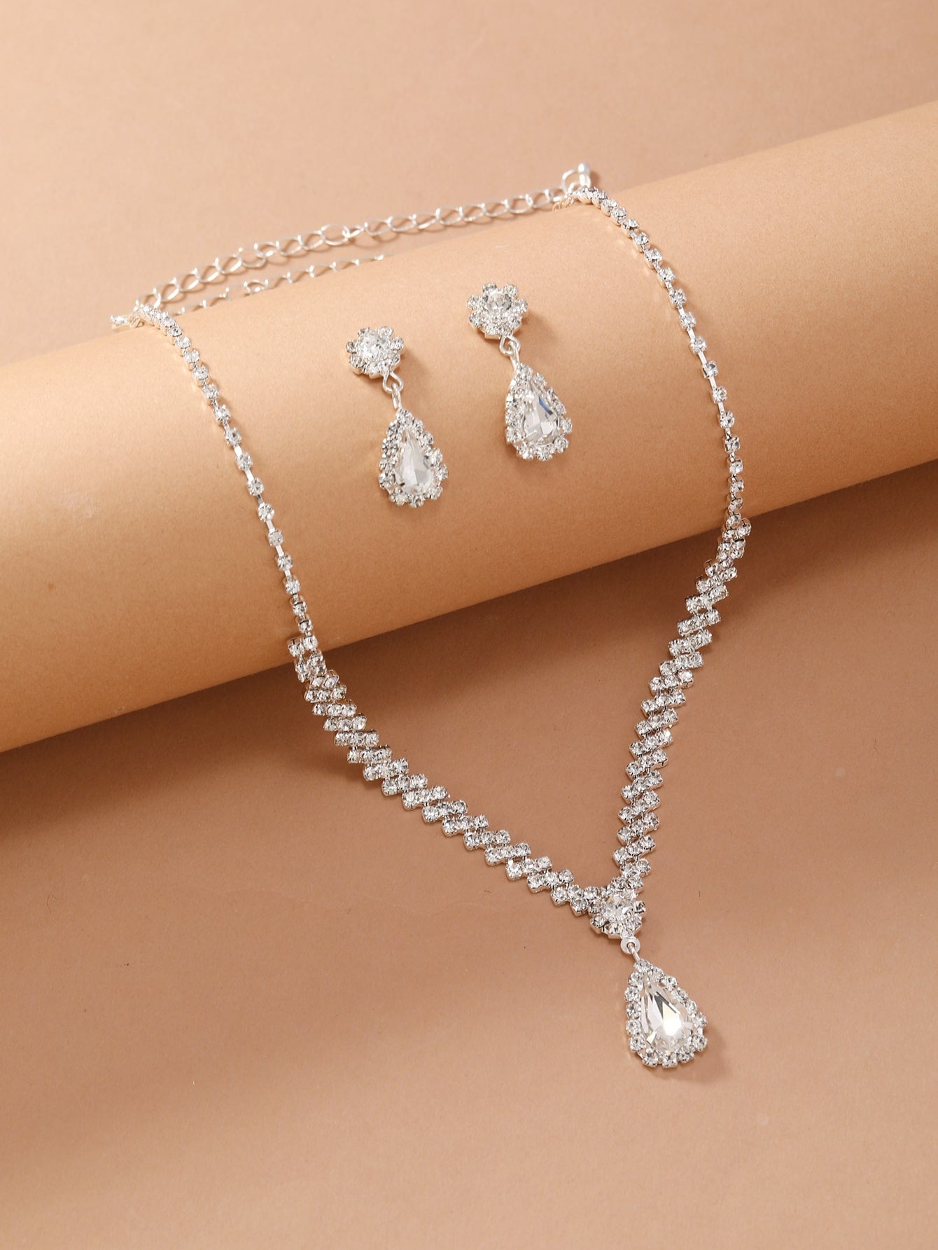 3pcs/set Rhinestone Decor Jewelry Set - Negative Apparel