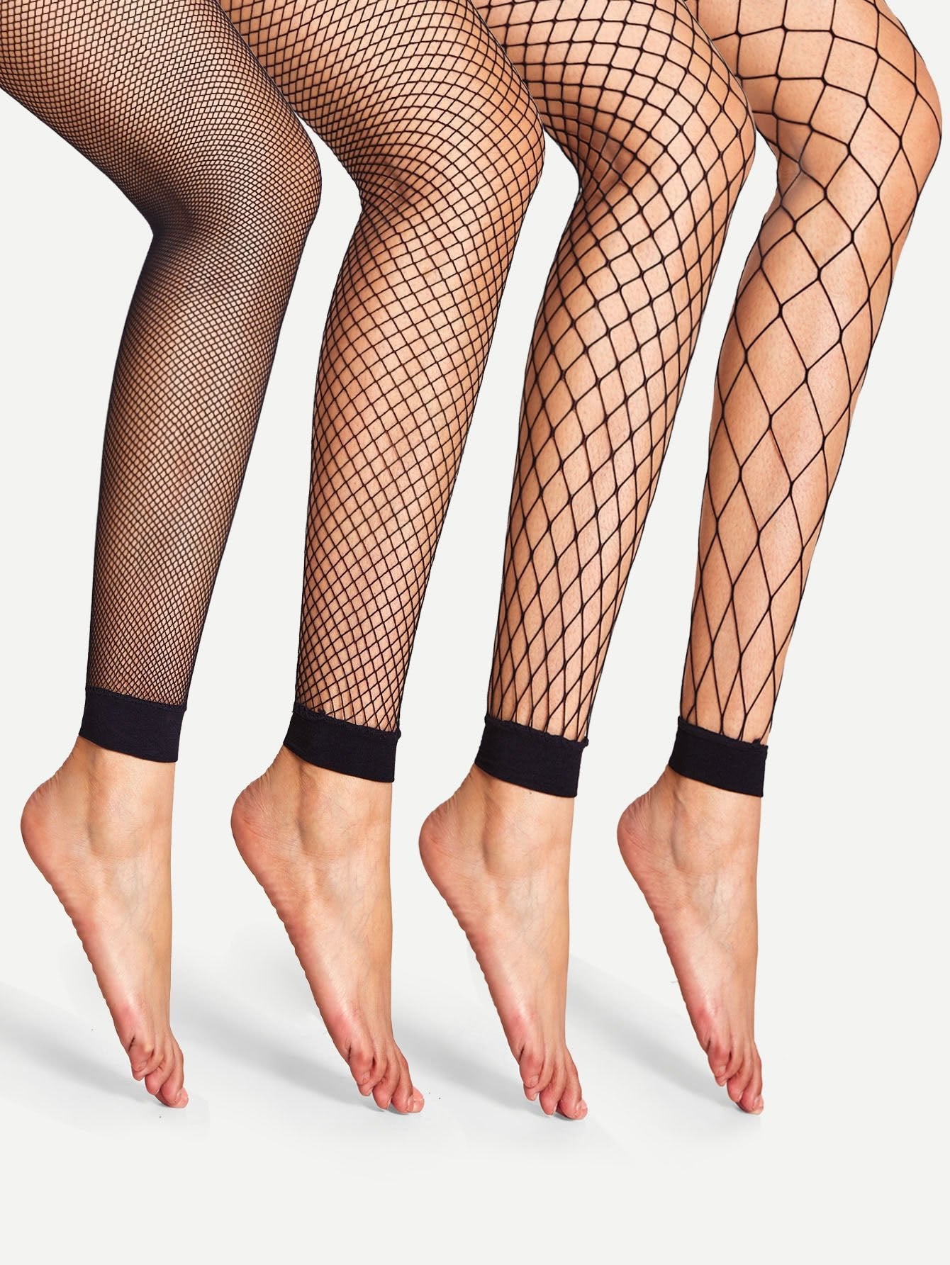 4pairs High-Rise Fishnet Design Stockings, Black Tights - Negative Apparel