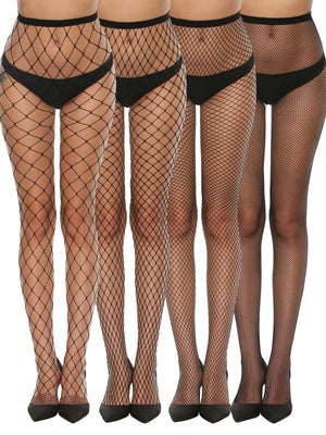 4pairs Plain Black Fishnet Tights - Negative Apparel