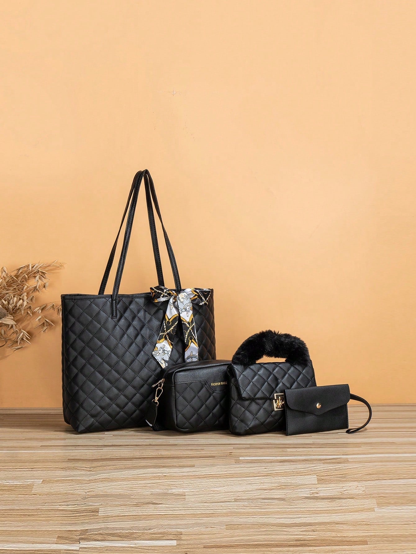 4pcs Bag Set Tote Bag Satchel Crossbody Bag Coin Purse Quilted Pattern Best Work Bag For Women - Negative Apparel