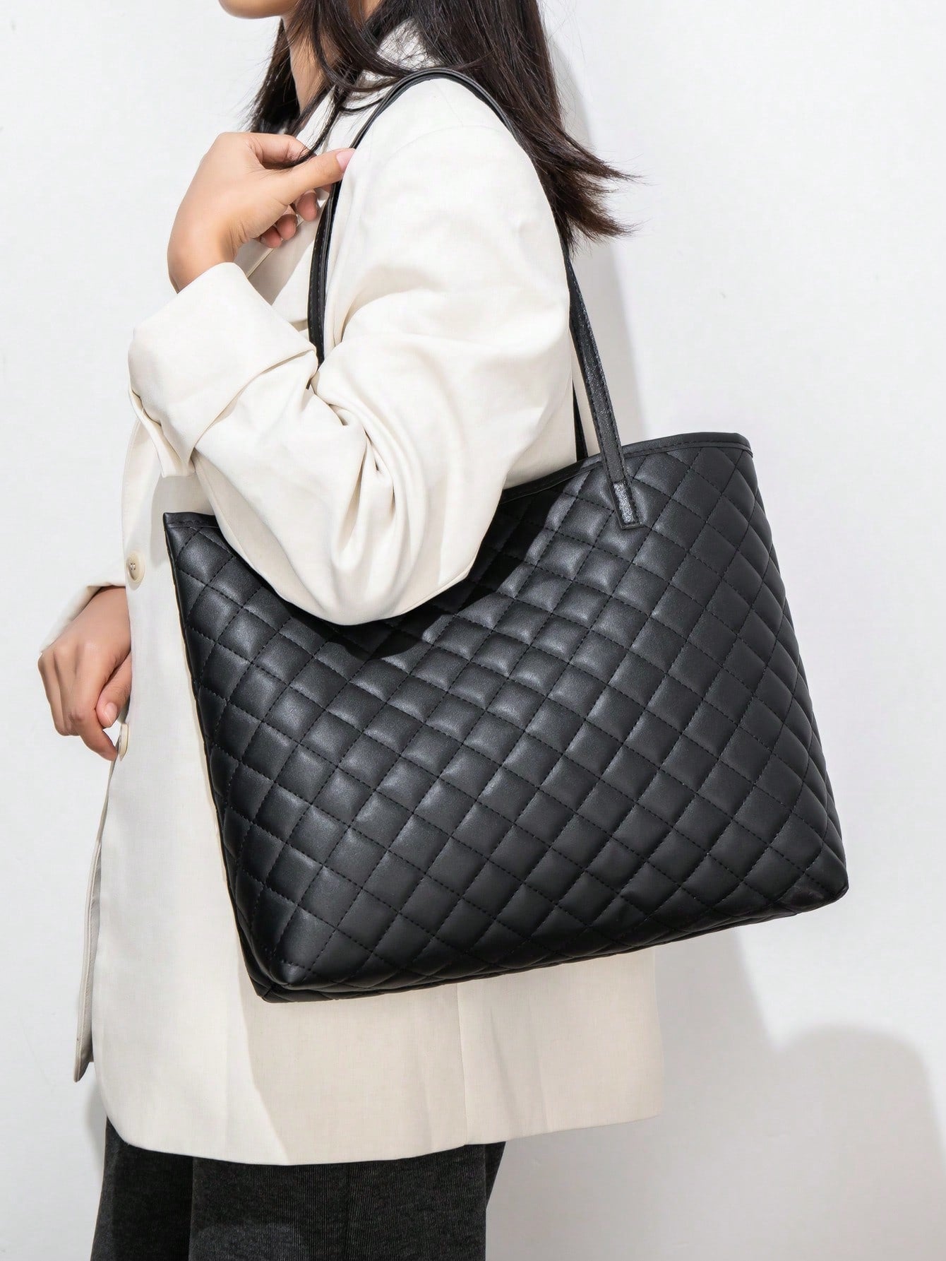 4pcs Bag Set Tote Bag Satchel Crossbody Bag Coin Purse Quilted Pattern Best Work Bag For Women - Negative Apparel