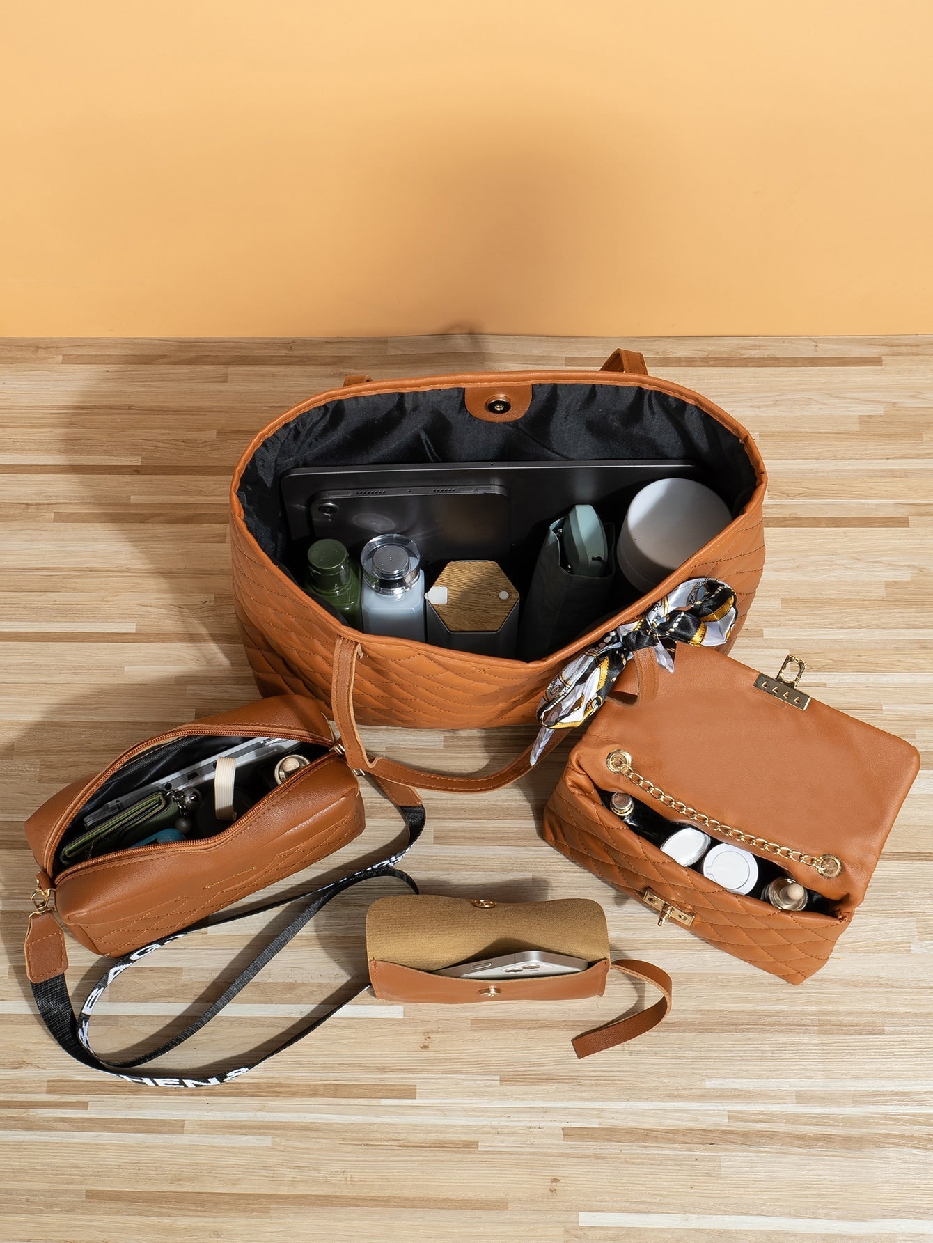4pcs Bag Set Tote Bag Satchel Crossbody Bag Coin Purse Quilted Pattern Best Work Bag For Women - Negative Apparel