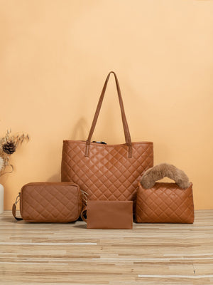 4pcs Bag Set Tote Bag Satchel Crossbody Bag Coin Purse Quilted Pattern Best Work Bag For Women - Negative Apparel