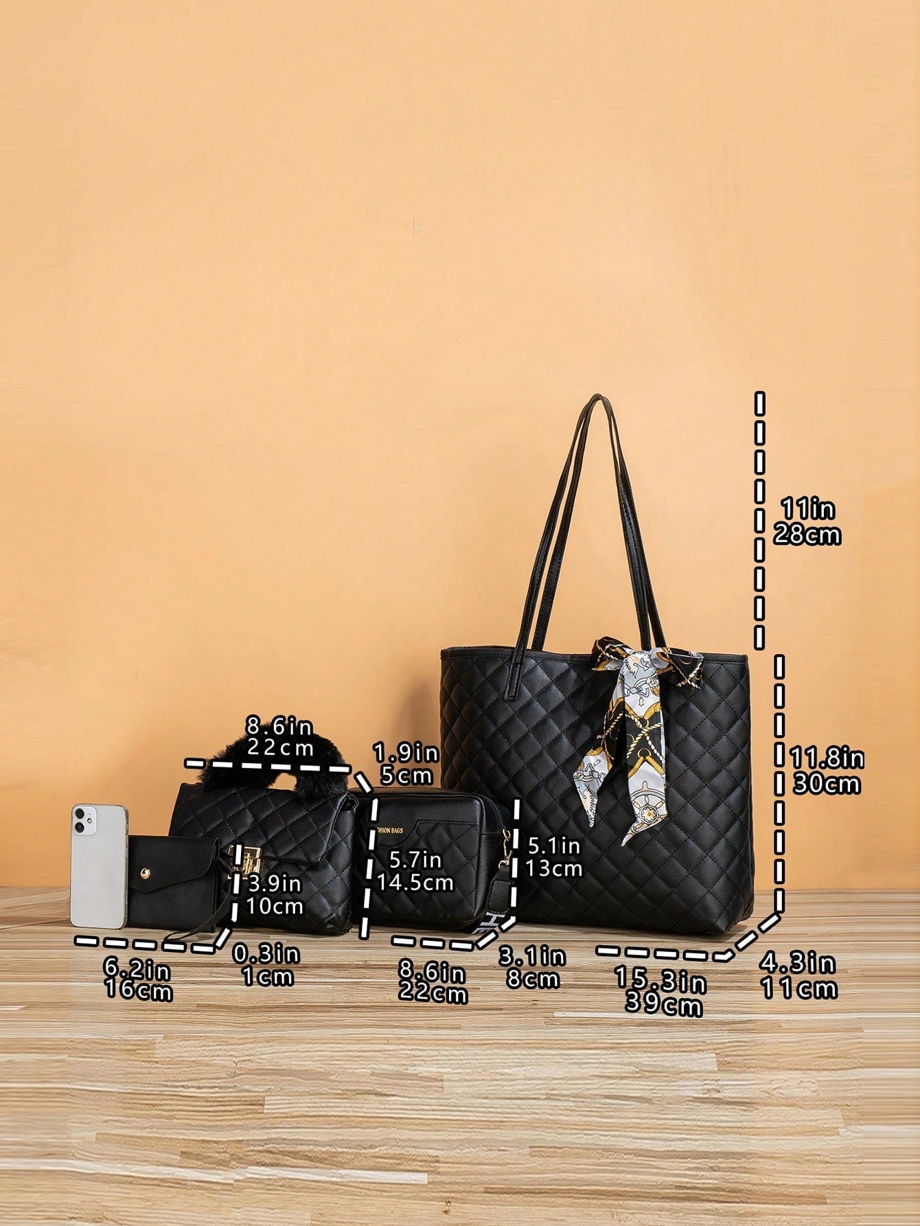 4pcs Bag Set Tote Bag Satchel Crossbody Bag Coin Purse Quilted Pattern Best Work Bag For Women - Negative Apparel