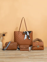 4pcs Bag Set Tote Bag Satchel Crossbody Bag Coin Purse Quilted Pattern Best Work Bag For Women - Negative Apparel