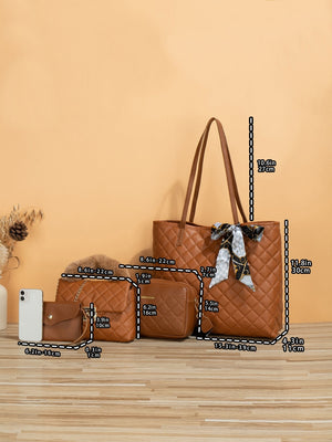 4pcs Bag Set Tote Bag Satchel Crossbody Bag Coin Purse Quilted Pattern Best Work Bag For Women - Negative Apparel