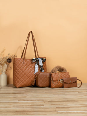 4pcs Bag Set Tote Bag Satchel Crossbody Bag Coin Purse Quilted Pattern Best Work Bag For Women - Negative Apparel