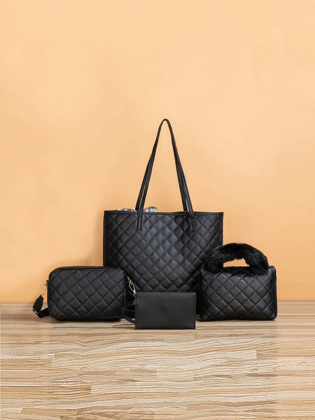 4pcs Bag Set Tote Bag Satchel Crossbody Bag Coin Purse Quilted Pattern Best Work Bag For Women - Negative Apparel
