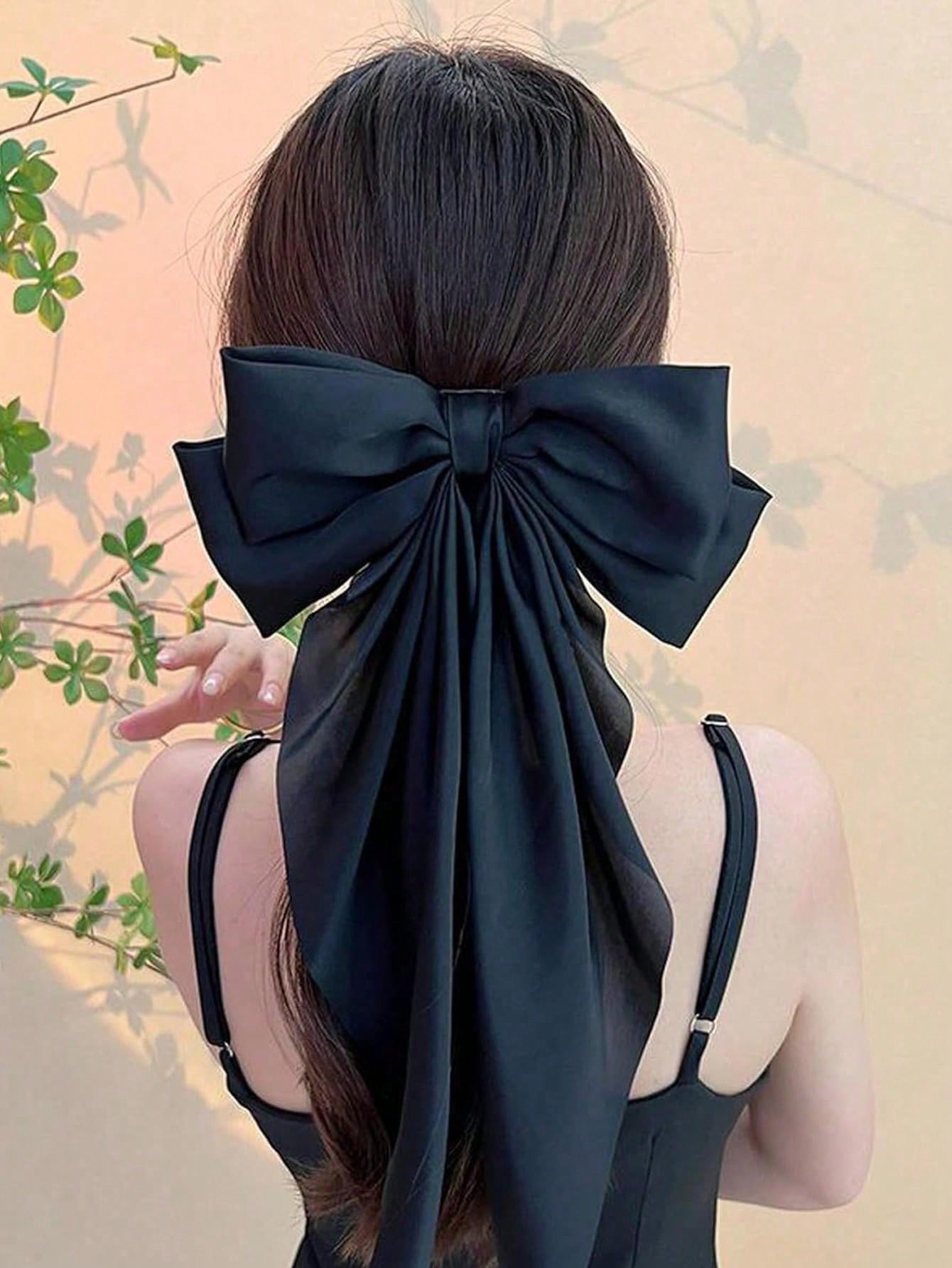 4pcs Women's Solid Color Satin Silk Oversized Bow Hairpins - Negative Apparel