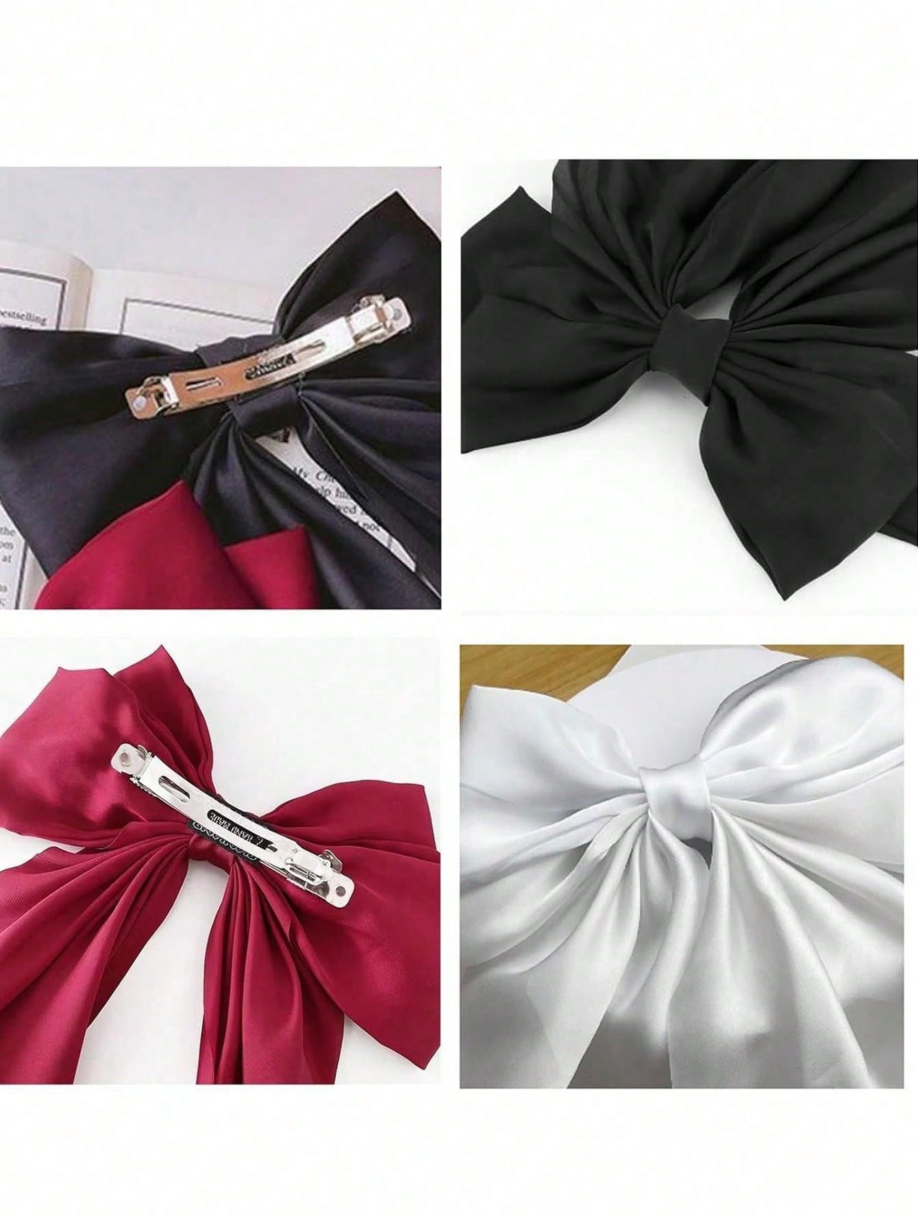 4pcs Women's Solid Color Satin Silk Oversized Bow Hairpins - Negative Apparel