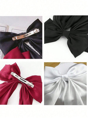 4pcs Women's Solid Color Satin Silk Oversized Bow Hairpins - Negative Apparel