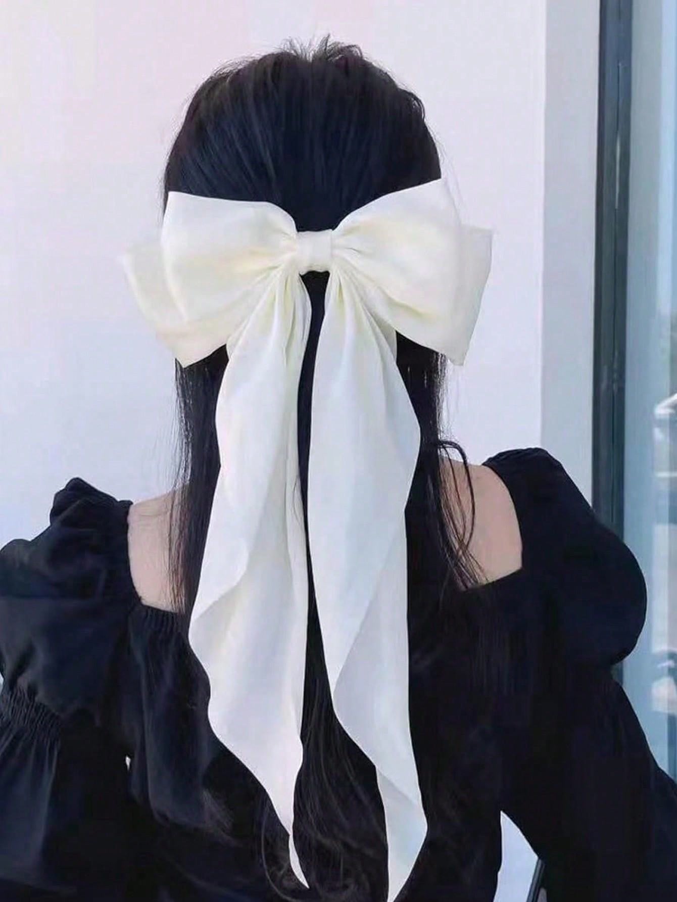 4pcs Women's Solid Color Satin Silk Oversized Bow Hairpins - Negative Apparel