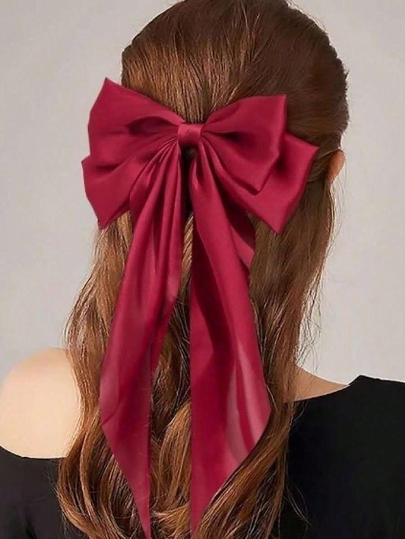 4pcs Women's Solid Color Satin Silk Oversized Bow Hairpins - Negative Apparel