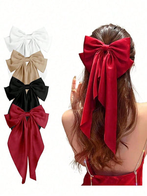 4pcs Women's Solid Color Satin Silk Oversized Bow Hairpins - Negative Apparel