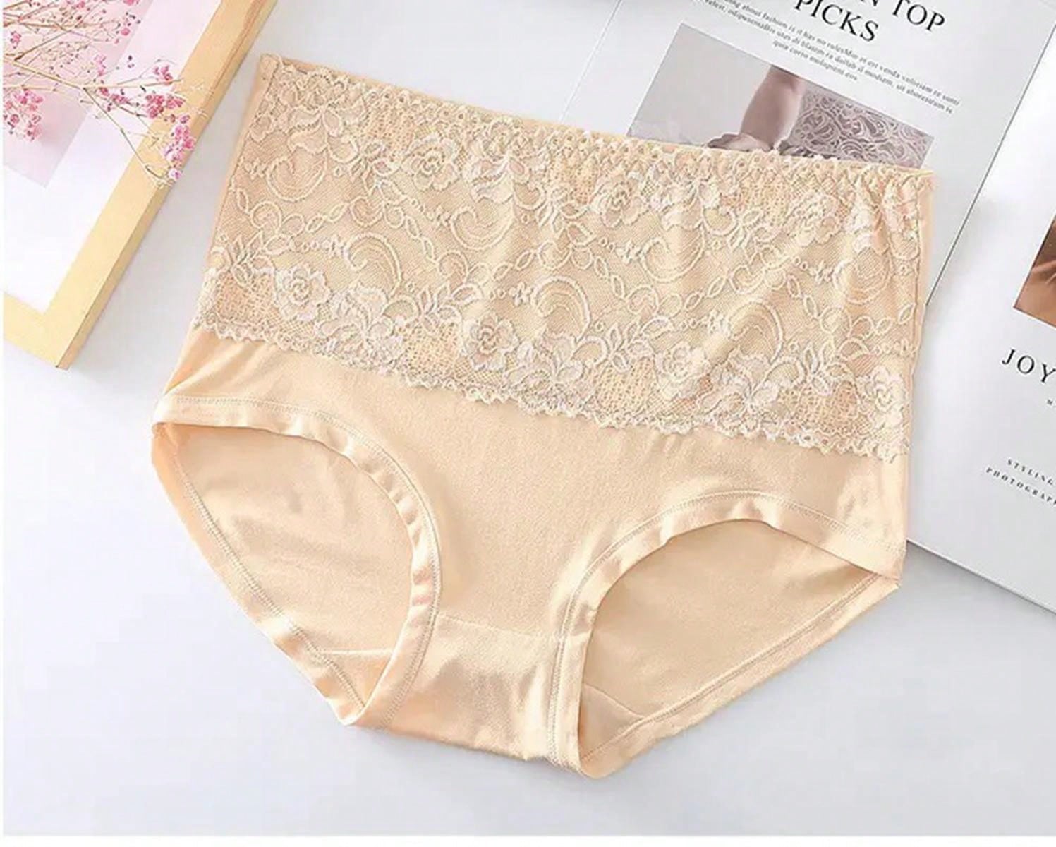 4pcs/pack Women's Plus Size Soft Skin - friendly Lace Trimmed Triangle Panties - Negative Apparel