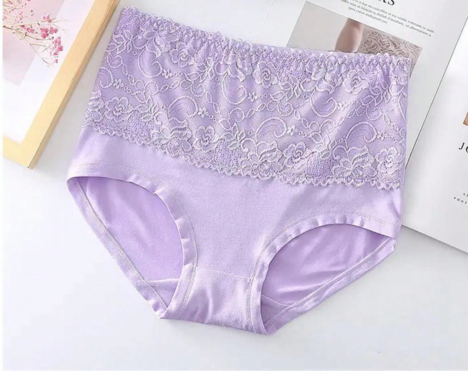 4pcs/pack Women's Plus Size Soft Skin - friendly Lace Trimmed Triangle Panties - Negative Apparel