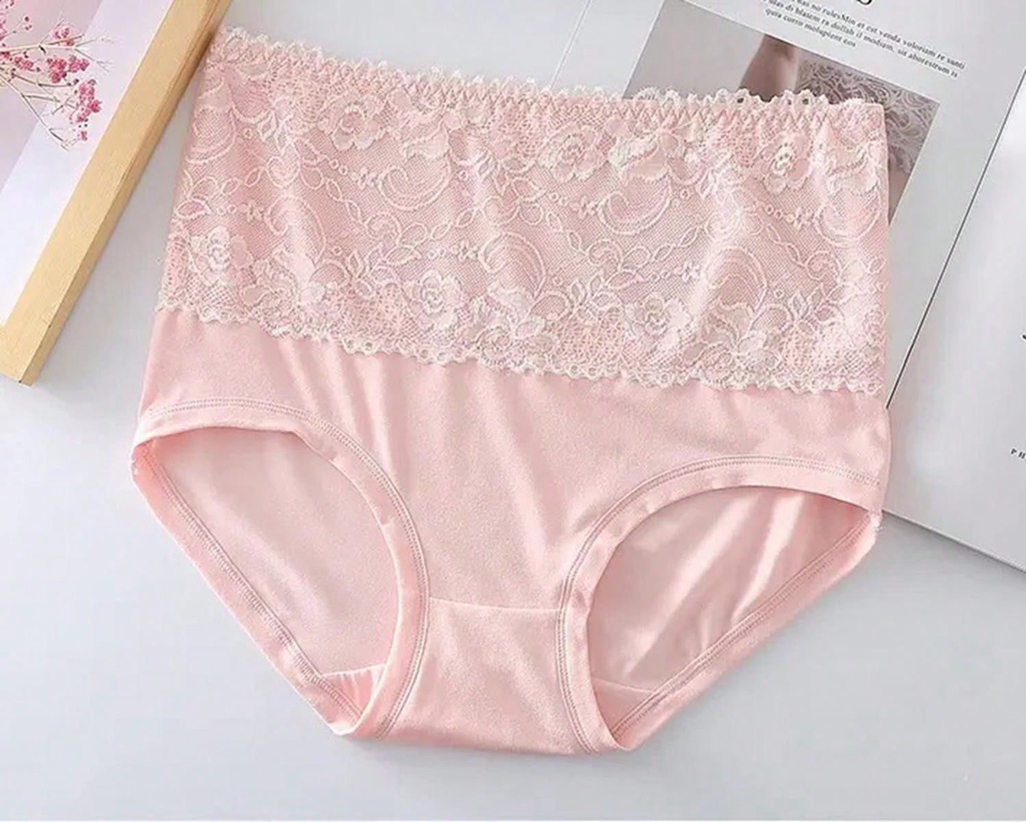 4pcs/pack Women's Plus Size Soft Skin - friendly Lace Trimmed Triangle Panties - Negative Apparel