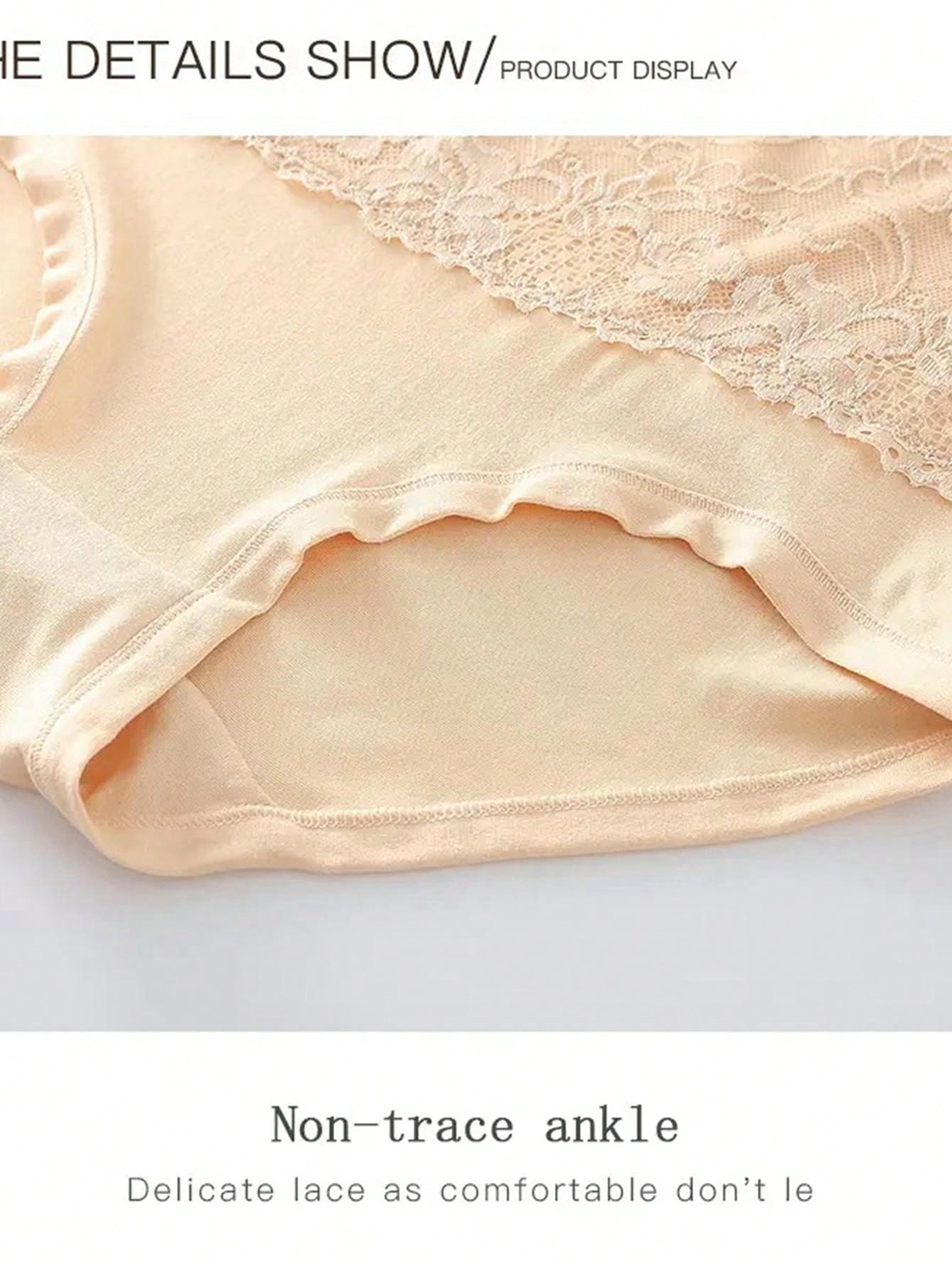 4pcs/pack Women's Plus Size Soft Skin - friendly Lace Trimmed Triangle Panties - Negative Apparel