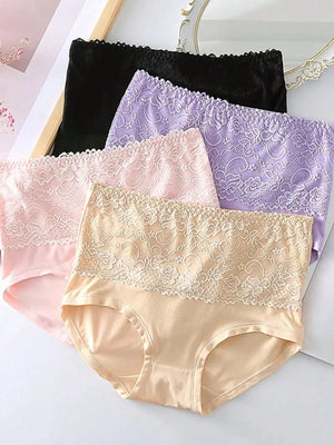 4pcs/pack Women's Plus Size Soft Skin - friendly Lace Trimmed Triangle Panties - Negative Apparel