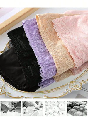 4pcs/pack Women's Plus Size Soft Skin - friendly Lace Trimmed Triangle Panties - Negative Apparel