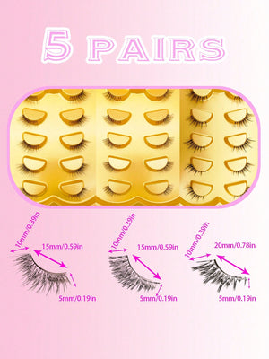 5 Pairs Half - Eye False Eyelashes, Strip Eyelashes, 5 - 10mm Length, D Curl, Lengthening False Eyelashes - Negative Apparel