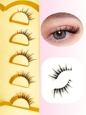 5 Pairs Half - Eye False Eyelashes, Strip Eyelashes, 5 - 10mm Length, D Curl, Lengthening False Eyelashes - Negative Apparel