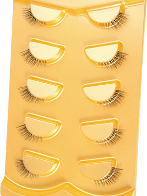 5 Pairs Wispy Cat - Eye Style Natural Short Mouth Faux Mink Eyelashes With Clear Band - Negative Apparel