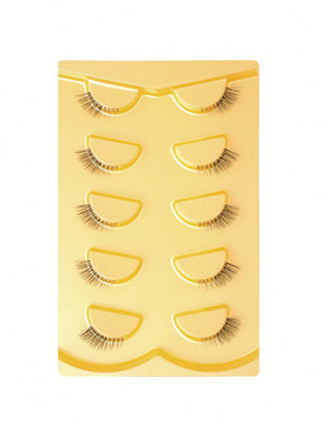 5 Pairs Wispy Cat - Eye Style Natural Short Mouth Faux Mink Eyelashes With Clear Band - Negative Apparel