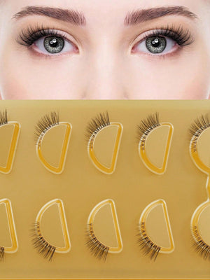 5 Pairs Wispy Cat - Eye Style Natural Short Mouth Faux Mink Eyelashes With Clear Band - Negative Apparel