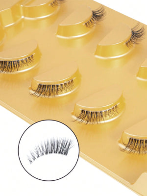 5 Pairs Wispy Cat - Eye Style Natural Short Mouth Faux Mink Eyelashes With Clear Band - Negative Apparel