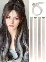 5pcs Clip In Long Straight Synthetic Hairpiece Rainbow Colored Hair Extensions Clip In Hair Accessories Straight Hair Extensions Party Highlights For Women - Negative Apparel