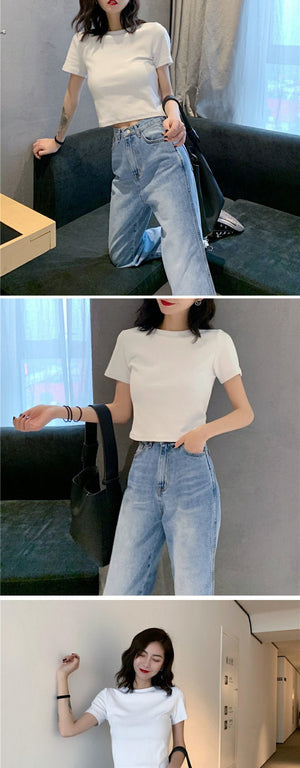 9 colors short style navel - baring solid color short - sleeved T-shirt for women summer 2025 tops - Negative Apparel