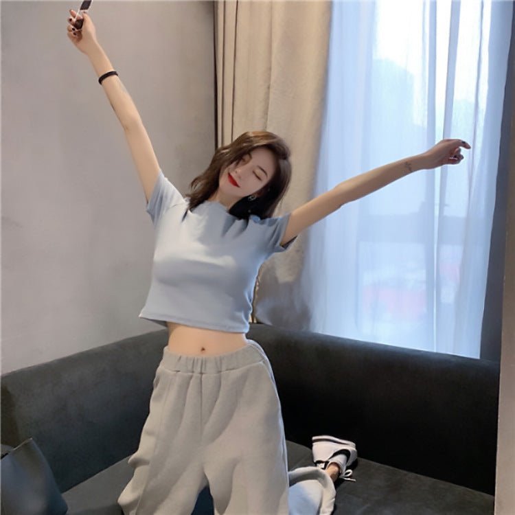 9 colors short style navel - baring solid color short - sleeved T-shirt for women summer 2025 tops - Negative Apparel