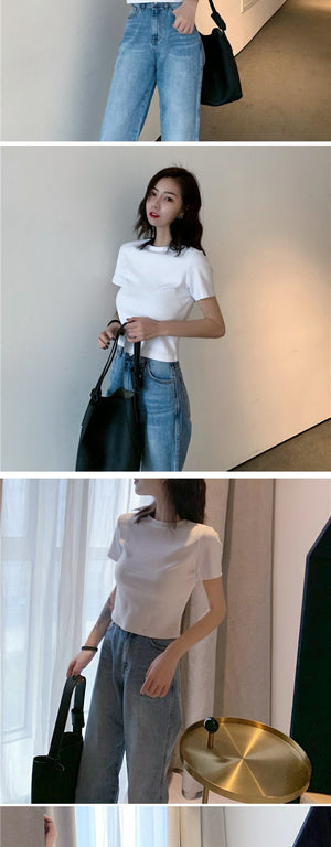 9 colors short style navel - baring solid color short - sleeved T-shirt for women summer 2025 tops - Negative Apparel