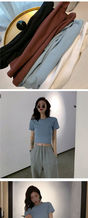 9 colors short style navel - baring solid color short - sleeved T-shirt for women summer 2025 tops - Negative Apparel
