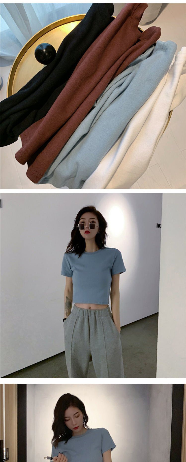 9 colors short style navel - baring solid color short - sleeved T-shirt for women summer 2025 tops - Negative Apparel