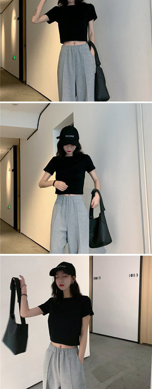 9 colors short style navel - baring solid color short - sleeved T-shirt for women summer 2025 tops - Negative Apparel