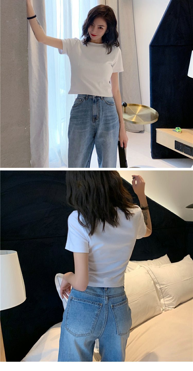 9 colors short style navel - baring solid color short - sleeved T-shirt for women summer 2025 tops - Negative Apparel