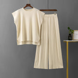 Sleeveless Knit Vest and Wide Leg Set