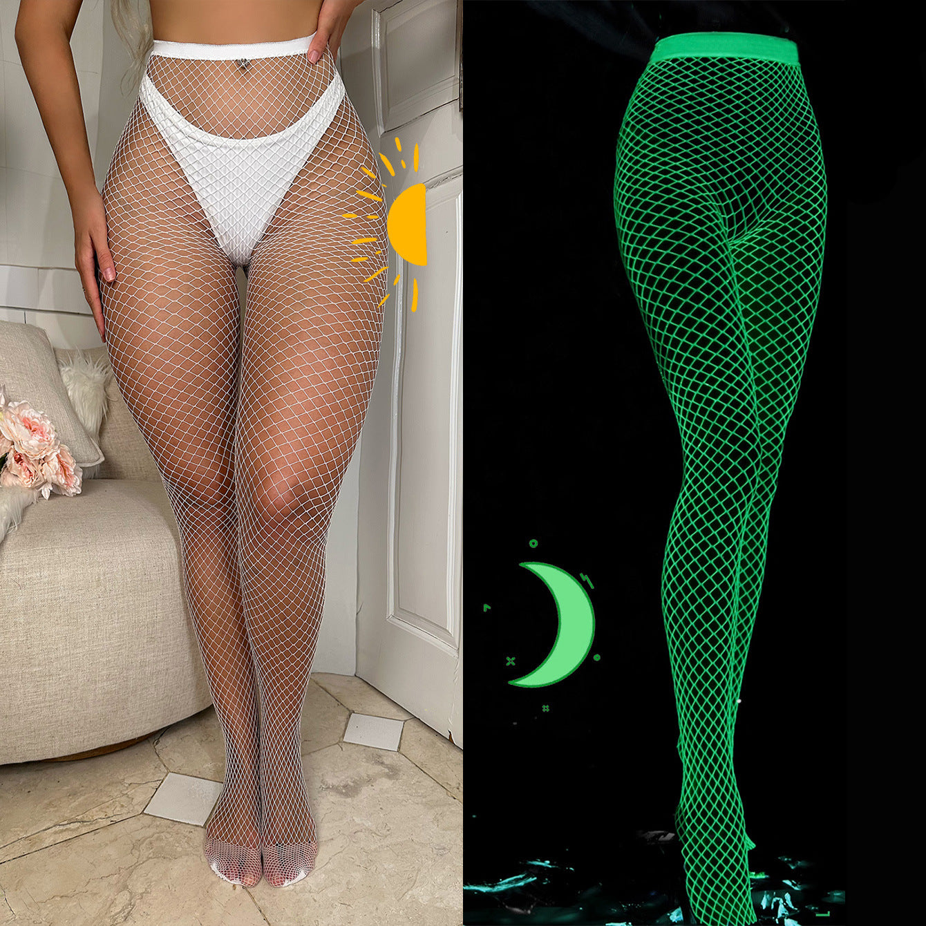 Fluorescent Nylon Romper Tights – Sexy Nightclub Dance Wear, Foot-Stepping Socks