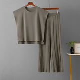 Sleeveless Knit Vest and Wide Leg Set