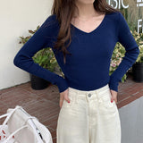 Autumn and winter V-neck knitted long-sleeved slim-fitting tight-fitting warm bottoming shirt top trendy pullover thin sweater women's wholesale