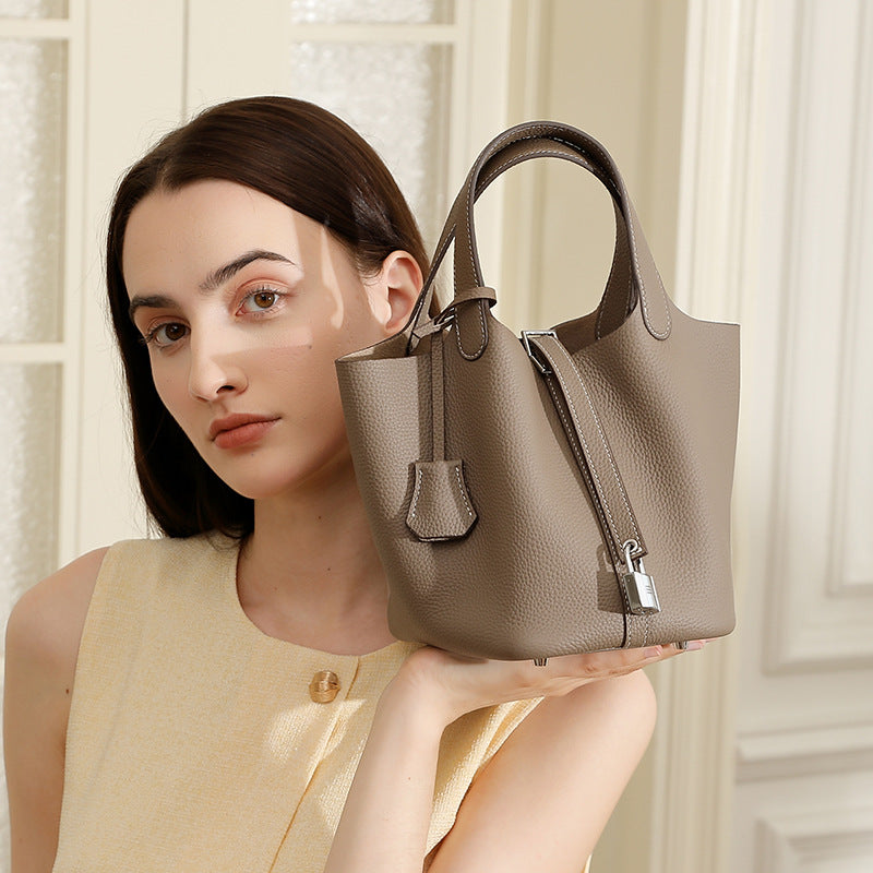 Pebbled Leather Basket Bag