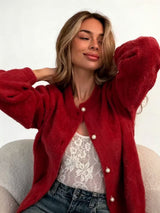 Faux Mink Pearl Button Cardigan