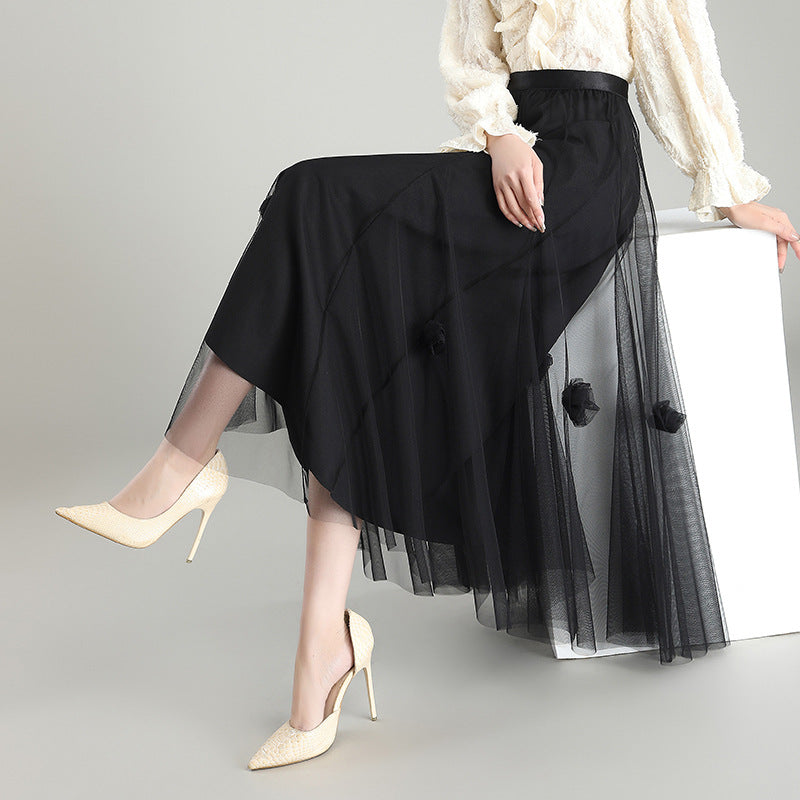 Mesh skirt women's spring and summer 2023 high waist new Korean version temperament drape gauze skirt big swing skirt