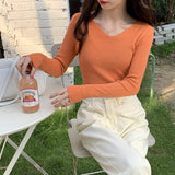 Autumn and winter V-neck knitted long-sleeved slim-fitting tight-fitting warm bottoming shirt top trendy pullover thin sweater women's wholesale