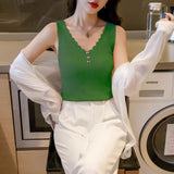 Bottom shirt women's inner V-neck ice silk black and white suspender vest spring and summer sleeveless knitted sweater top outer wear wholesale