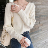 Spring and Autumn 2022 new V-neck bottoming shirt with knitted sweater inside women's loose design sense niche top high sense