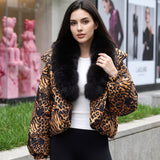 Animal Print Faux Fur Collar Padded Jacket
